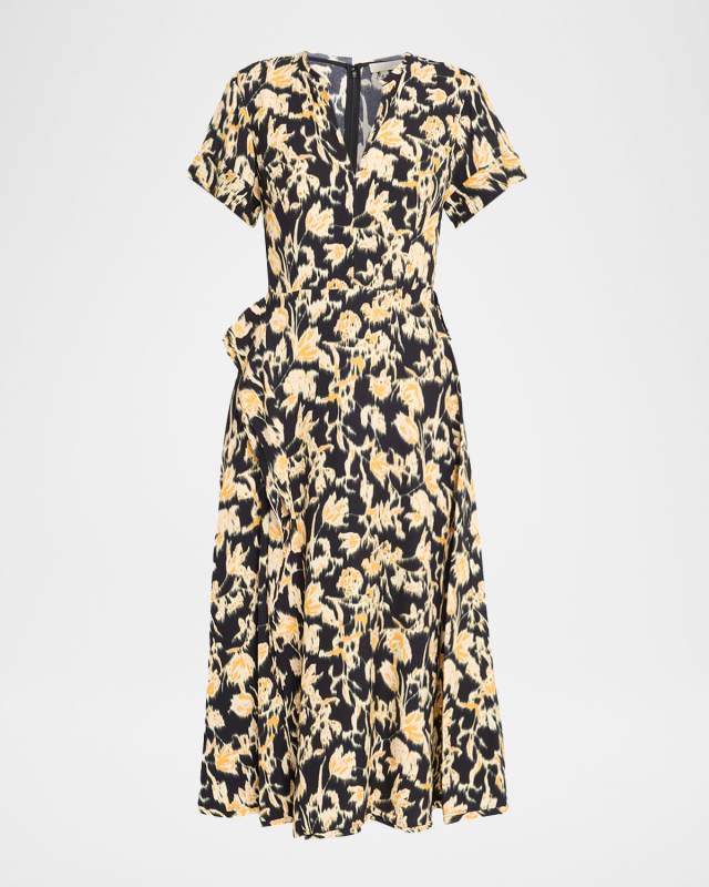Nadya Short-Sleeve Floral Midi Dress